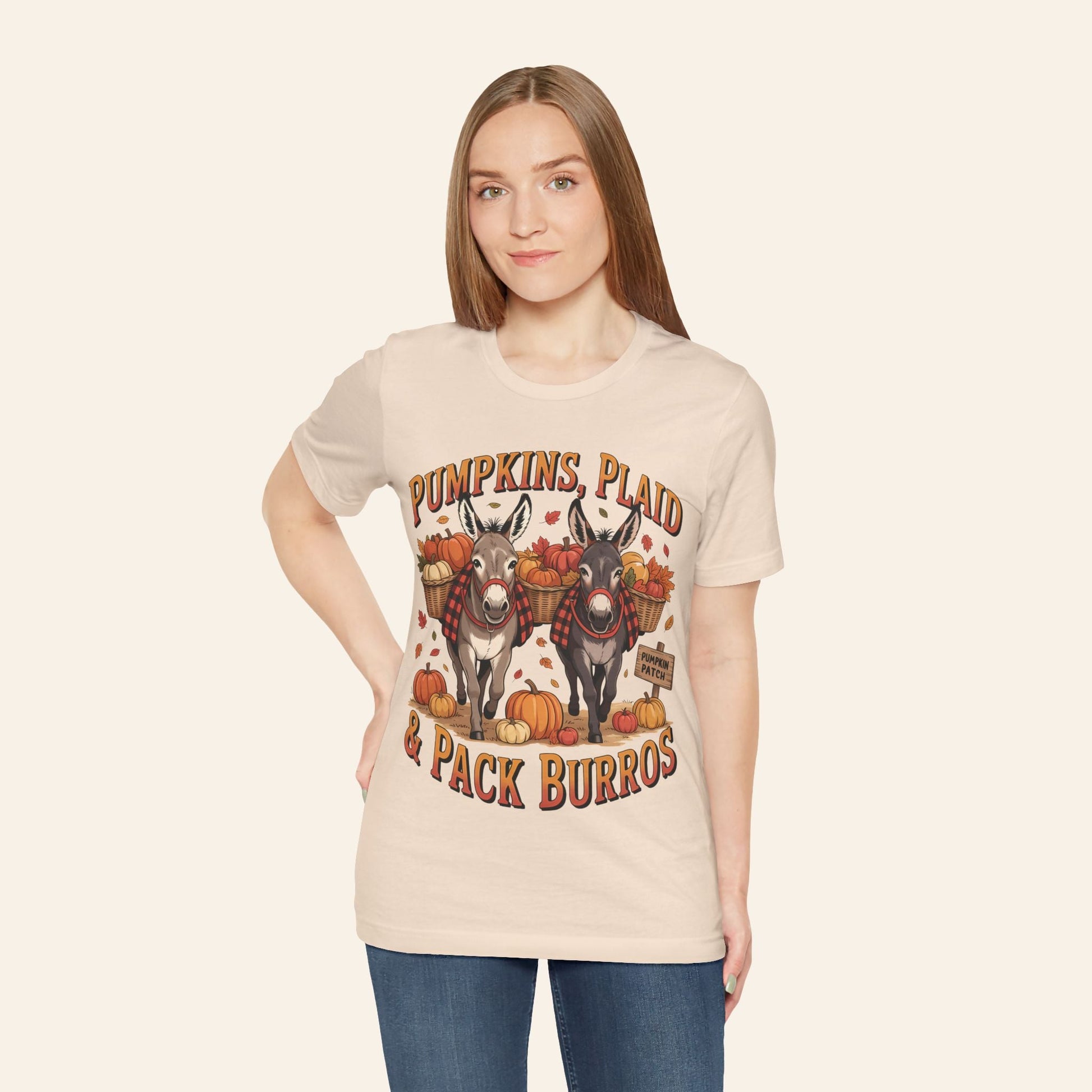 T-Shirt Fall Harvest Tee - Pumpkins, Plaid & Pack Burros Unisex T-Shirt