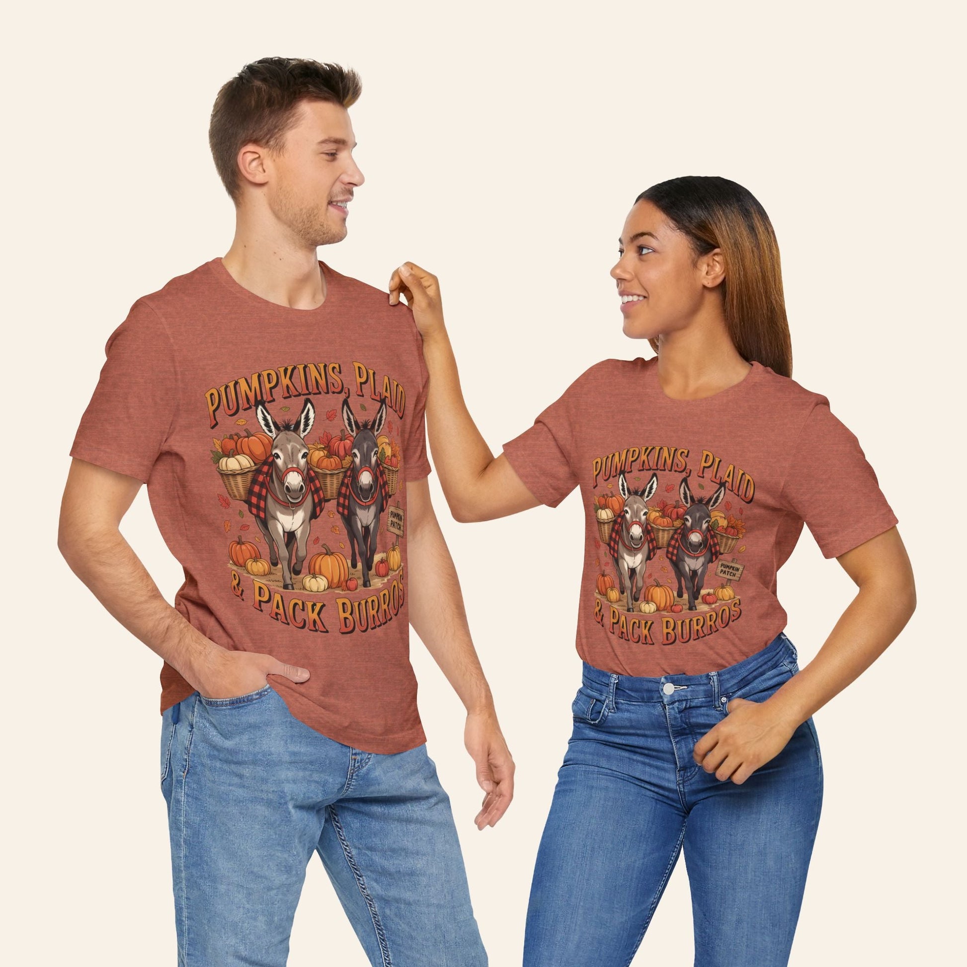 T-Shirt Fall Harvest Tee - Pumpkins, Plaid & Pack Burros Unisex T-Shirt
