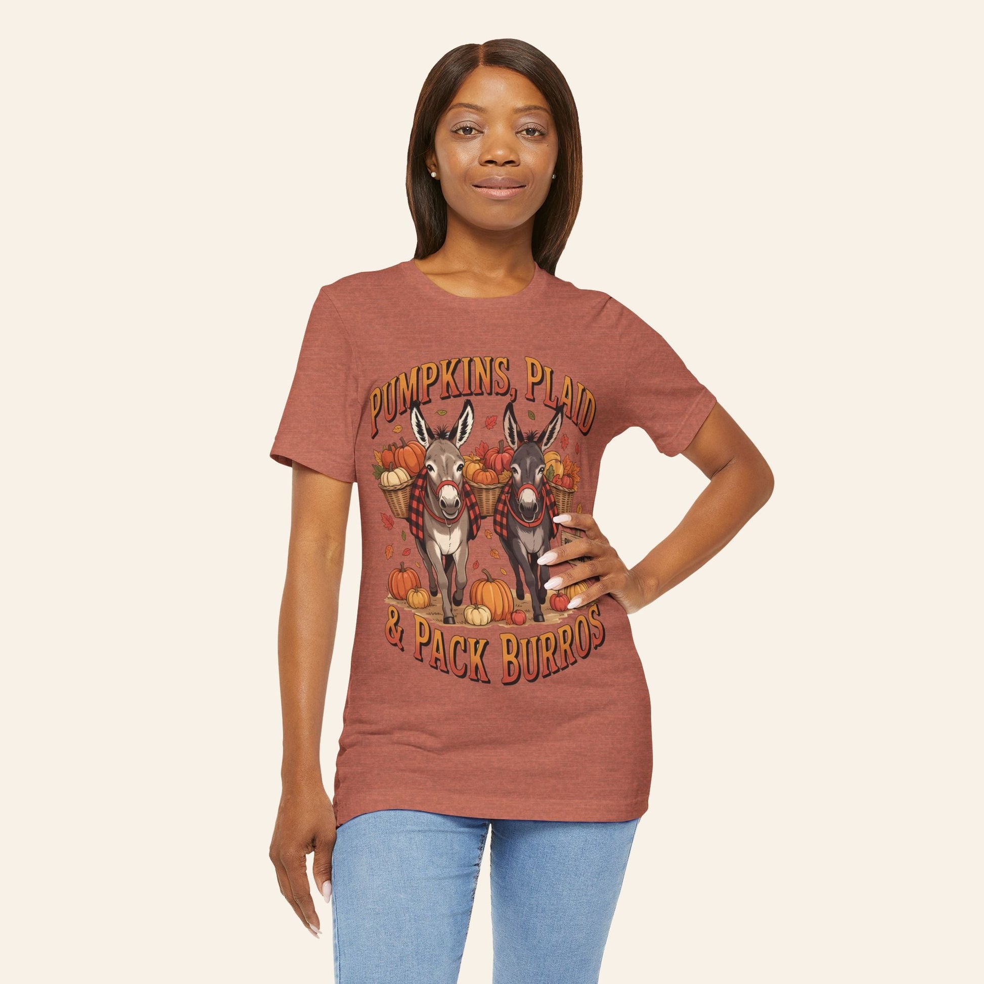 T-Shirt Fall Harvest Tee - Pumpkins, Plaid & Pack Burros Unisex T-Shirt