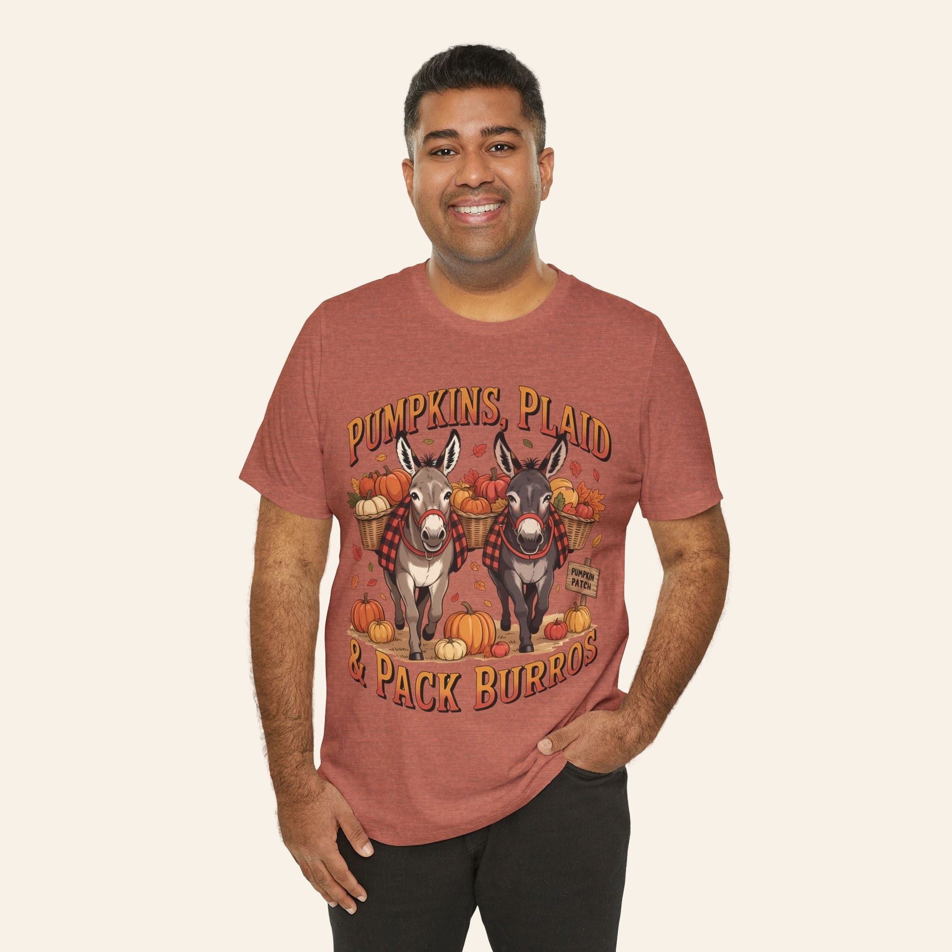 T-Shirt Fall Harvest Tee - Pumpkins, Plaid & Pack Burros Unisex T-Shirt