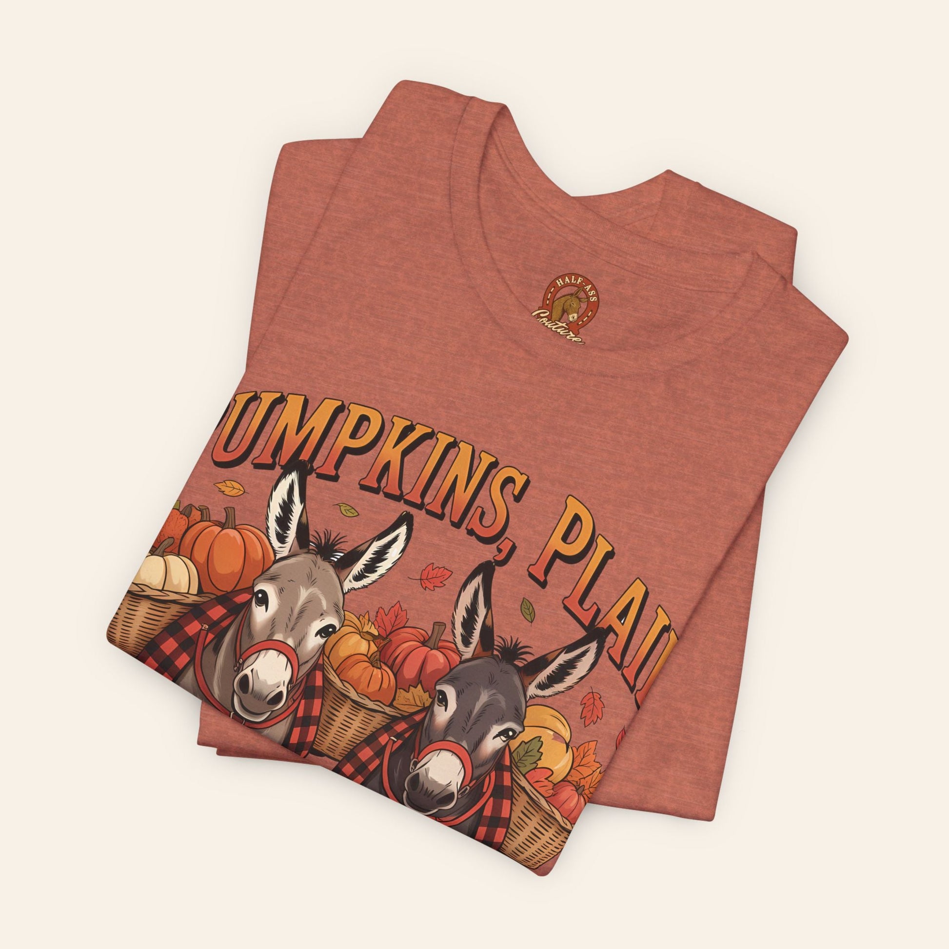 T-Shirt Fall Harvest Tee - Pumpkins, Plaid & Pack Burros Unisex T-Shirt