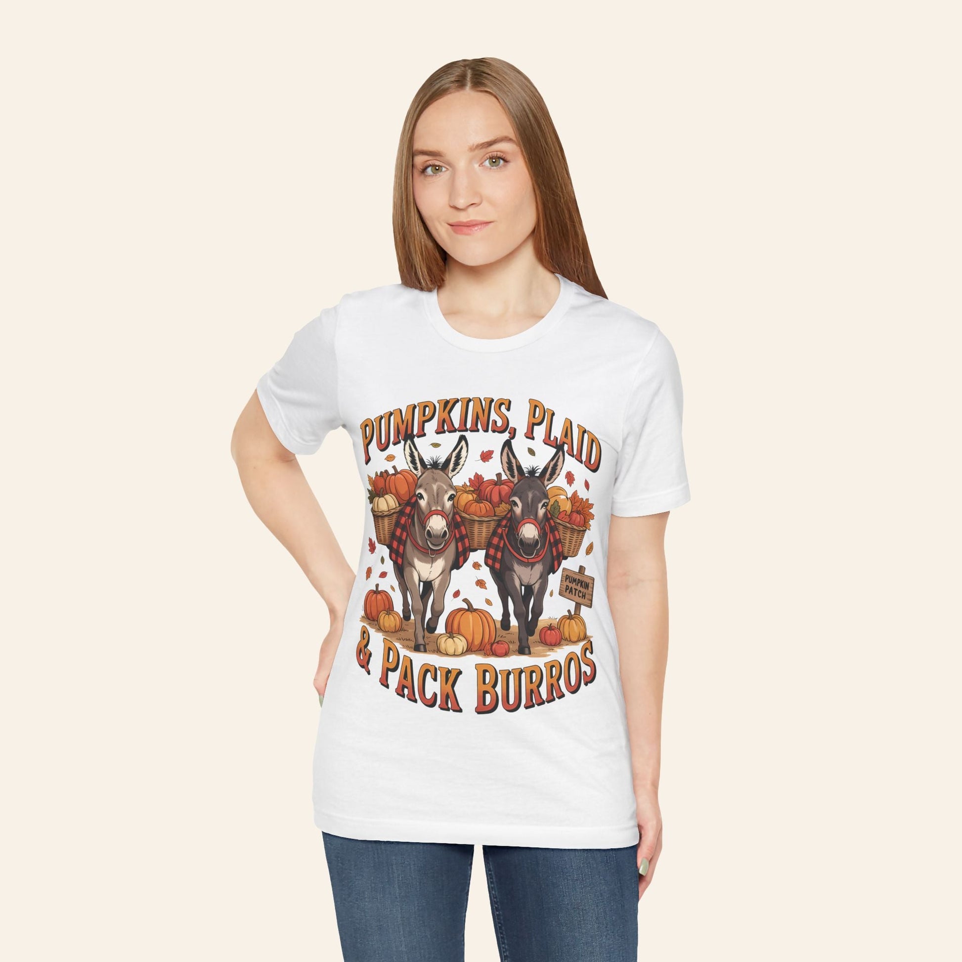 T-Shirt Fall Harvest Tee - Pumpkins, Plaid & Pack Burros Unisex T-Shirt
