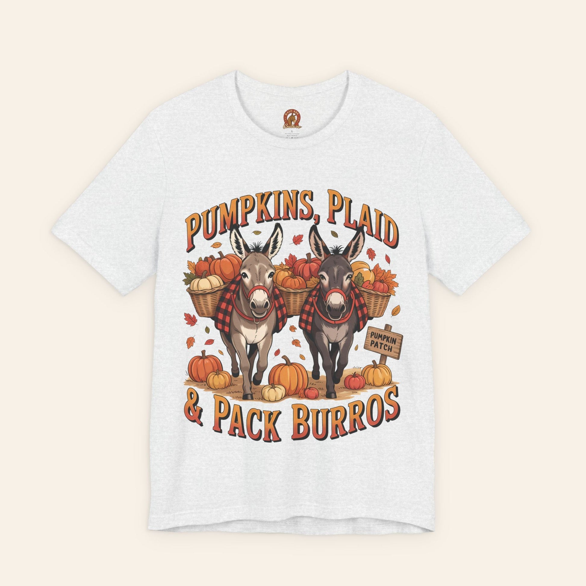 T-Shirt Fall Harvest Tee - Pumpkins, Plaid & Pack Burros Unisex T-Shirt Ash / S