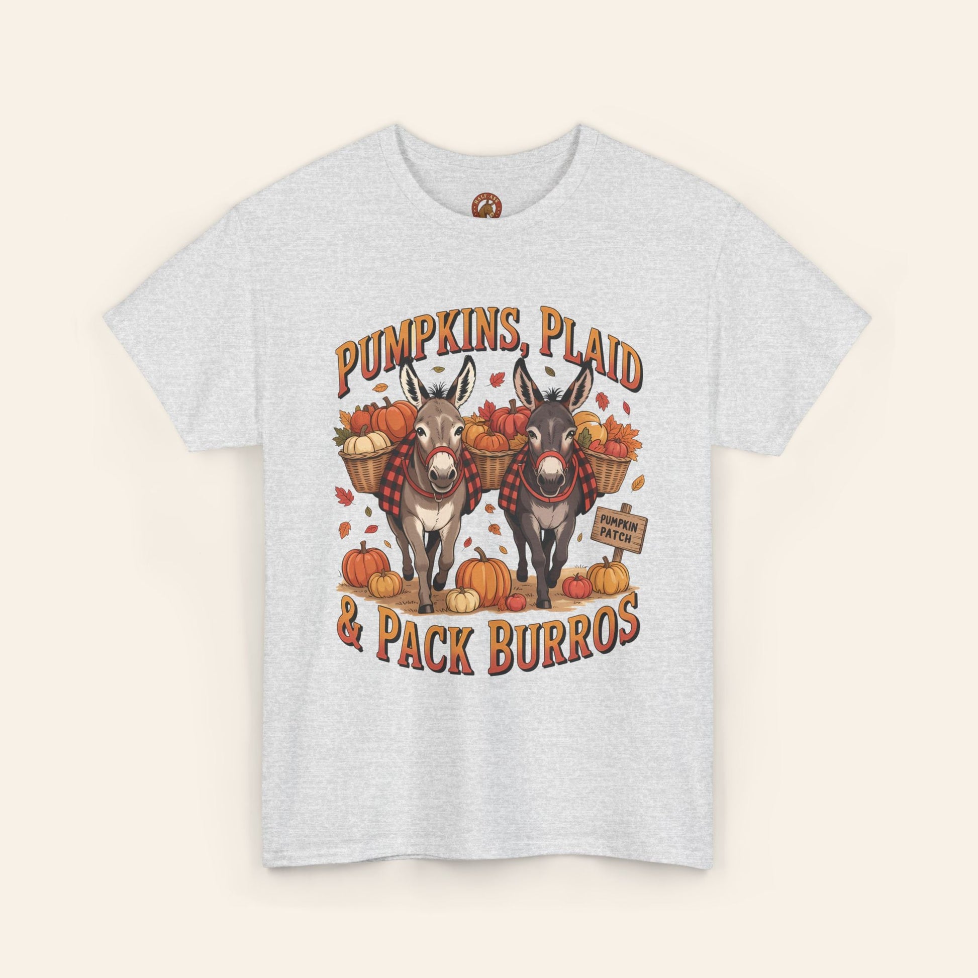 T-Shirt Pumpkins, Plaid, & Pack Burros Unisex Tee Ash / S