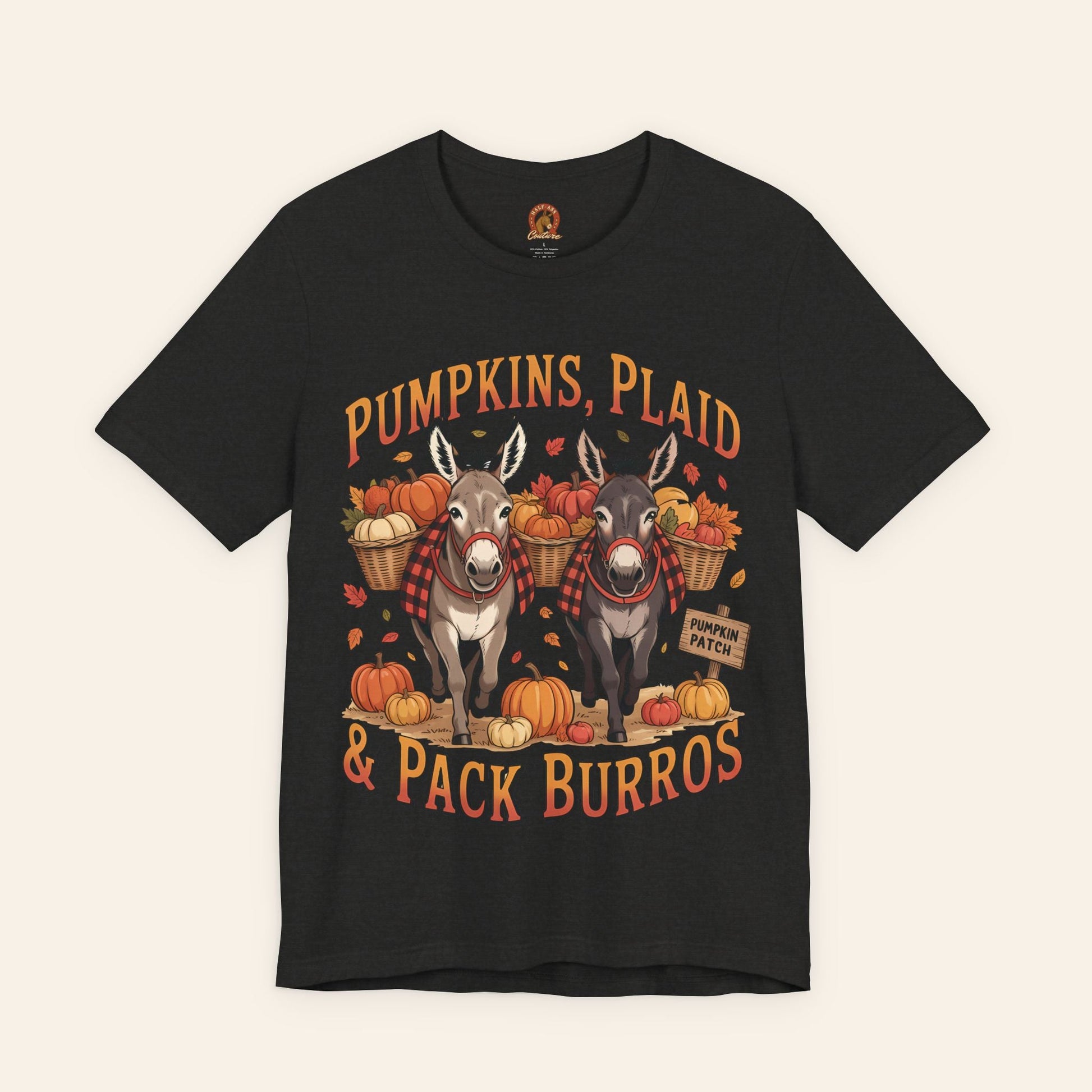 T-Shirt Pumpkins, Plaid & Pack Burros Unisex T-Shirt Black Heather / S