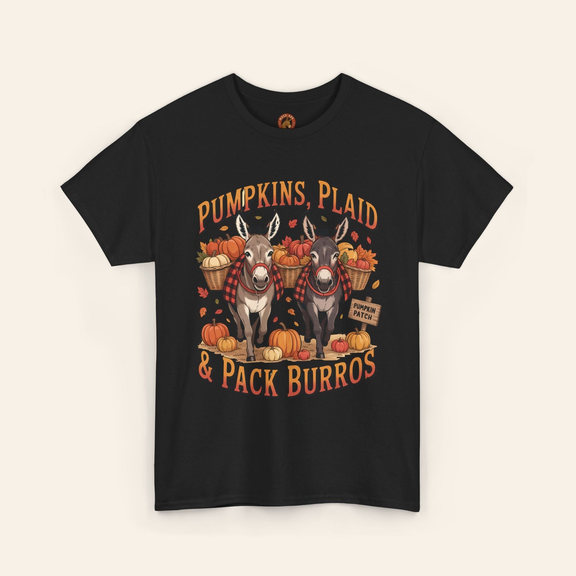 T-Shirt Pumpkins, Plaid, & Pack Burros Unisex Tee Black / S