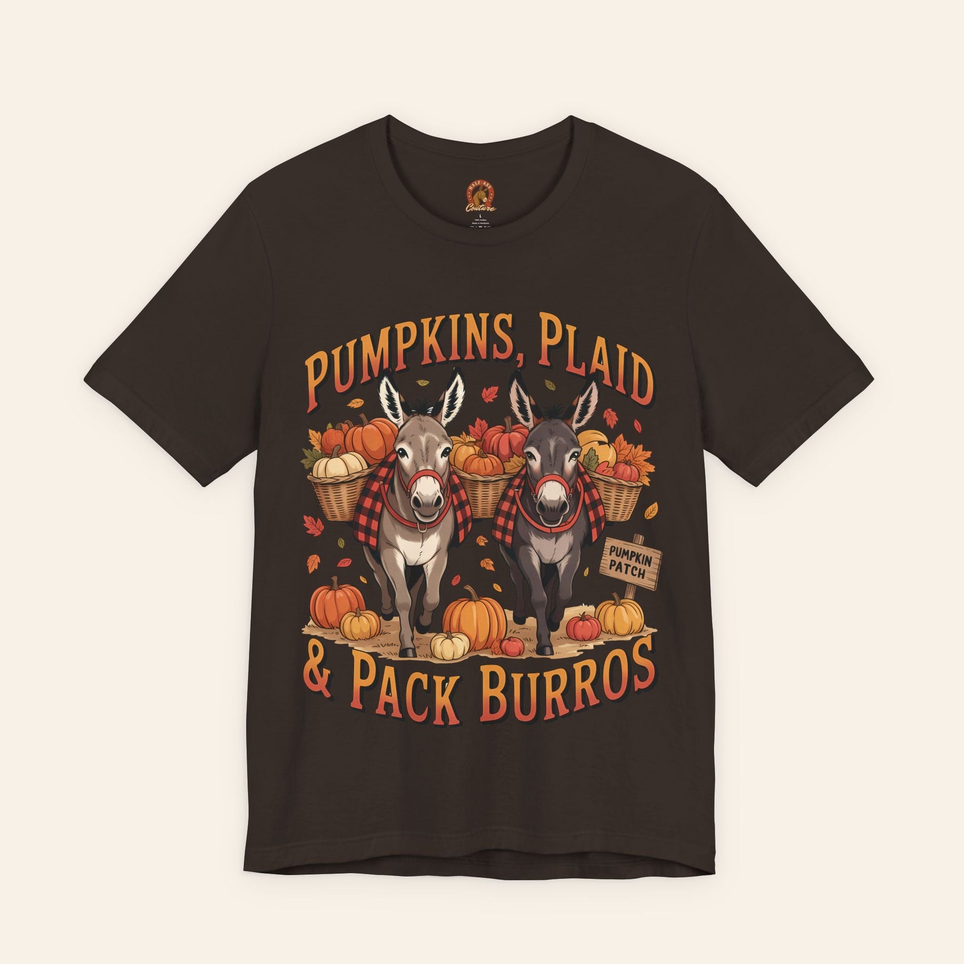 T-Shirt Pumpkins, Plaid & Pack Burros Unisex T-Shirt Brown / S