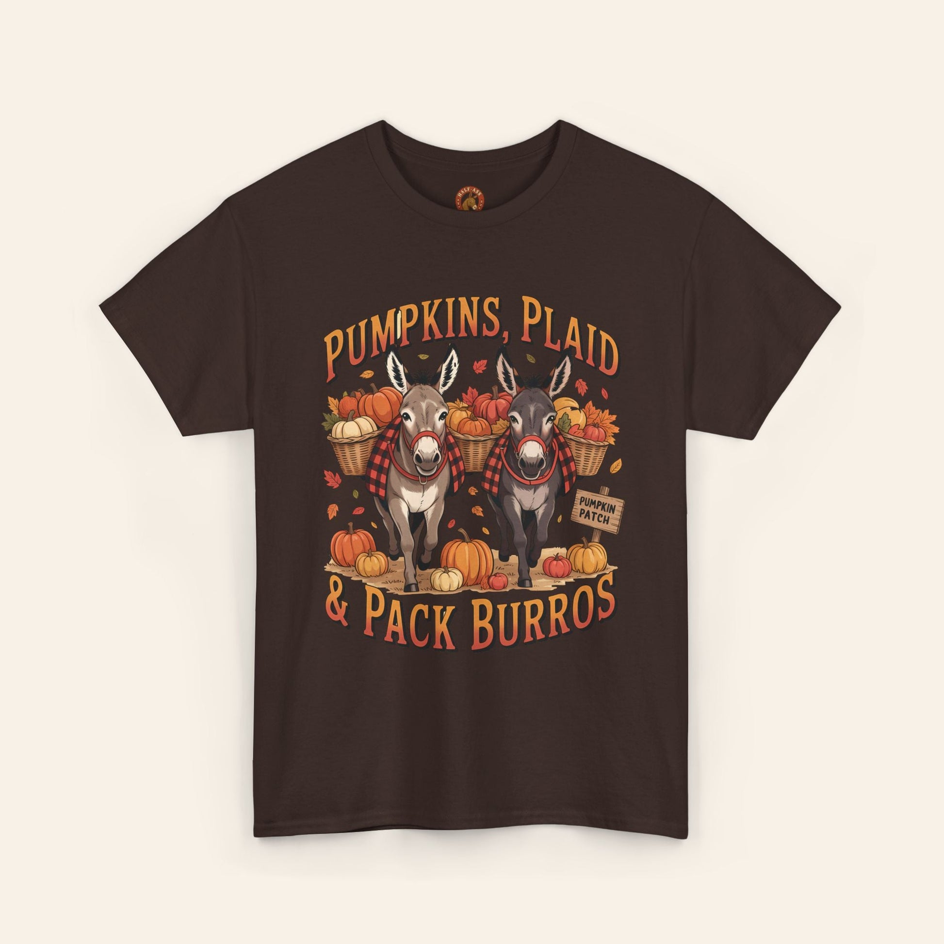 T-Shirt Pumpkins, Plaid, & Pack Burros Unisex Tee Dark Chocolate / S