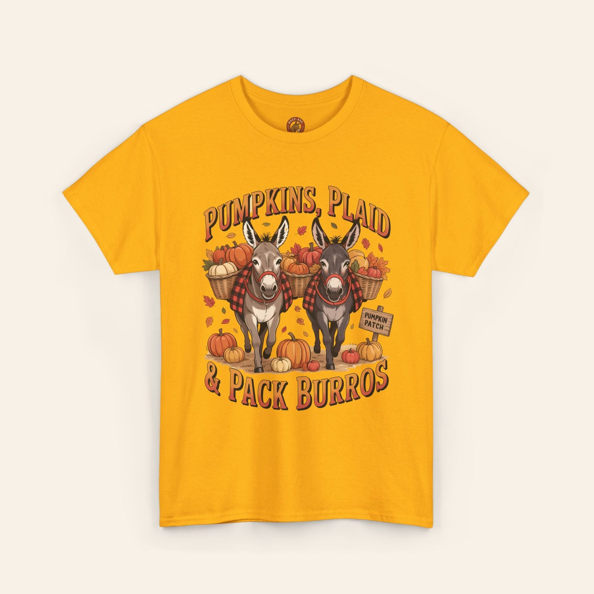 T-Shirt Pumpkins, Plaid, & Pack Burros Unisex Tee Gold / S