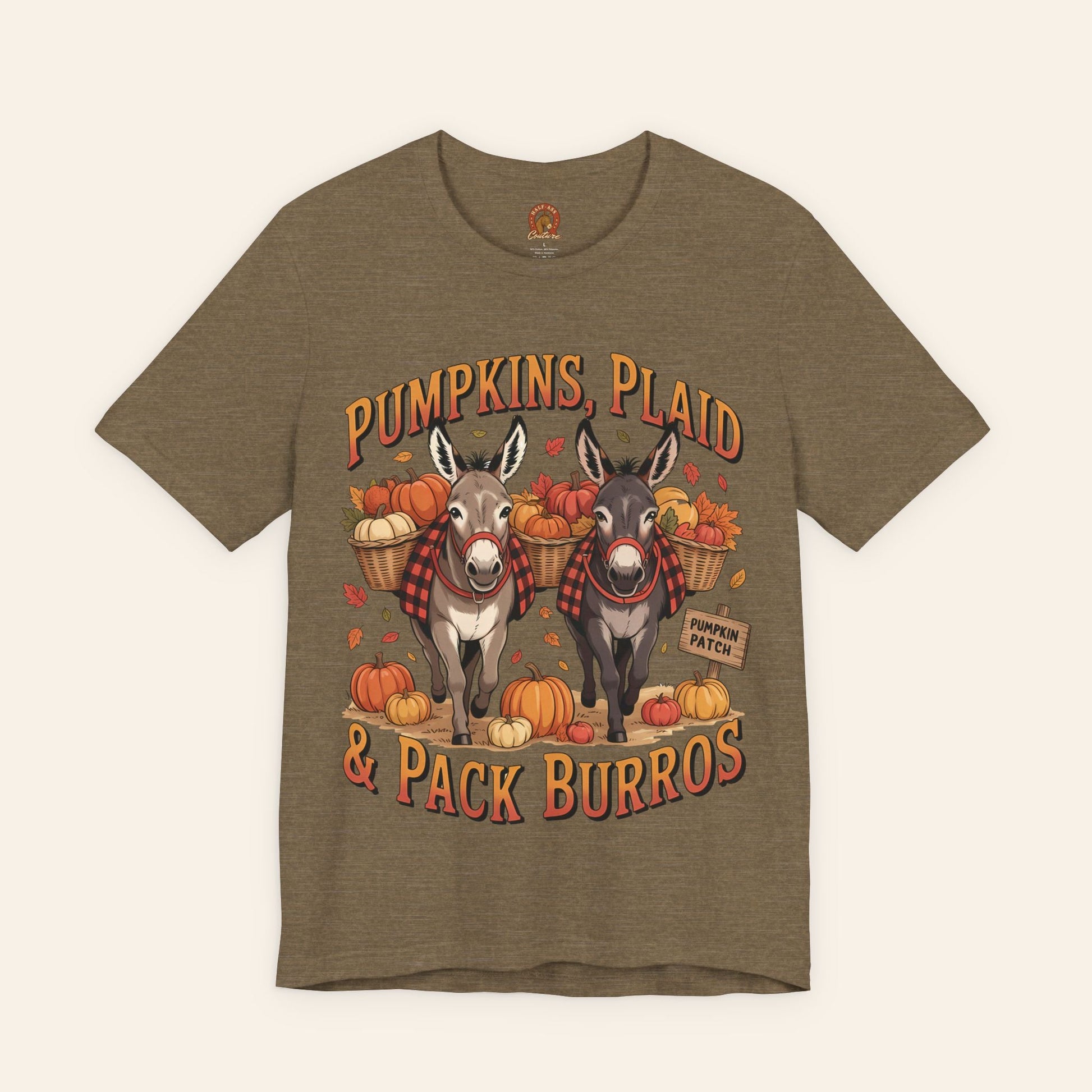 T-Shirt Pumpkins, Plaid & Pack Burros Unisex T-Shirt Heather Olive / S