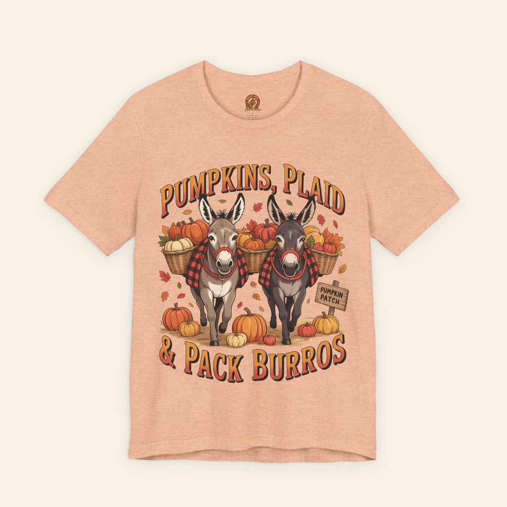 T-Shirt Fall Harvest Tee - Pumpkins, Plaid & Pack Burros Unisex T-Shirt Heather Peach / S
