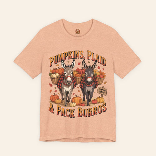 T-Shirt Fall Harvest Tee - Pumpkins, Plaid & Pack Burros Unisex T-Shirt Heather Peach / S