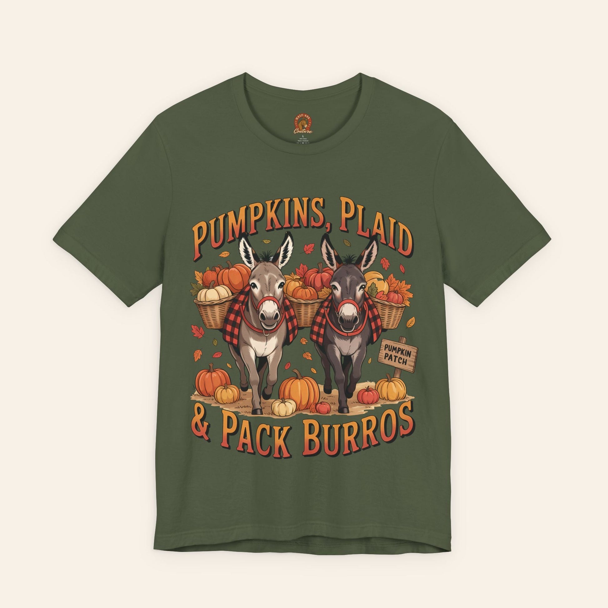 T-Shirt Pumpkins, Plaid & Pack Burros Unisex T-Shirt Military Green / S