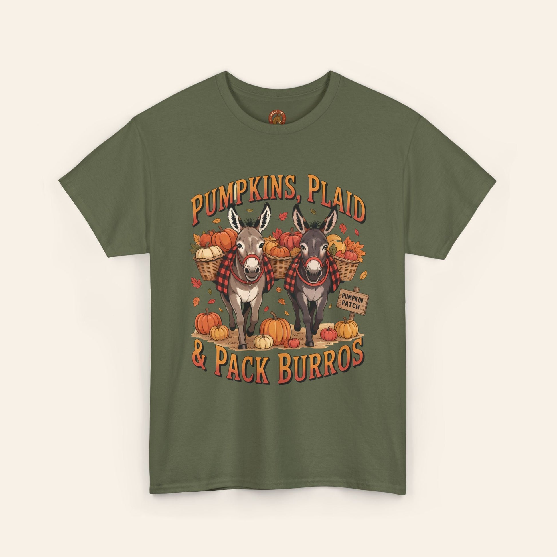 T-Shirt Pumpkins, Plaid, & Pack Burros Unisex Tee Military Green / S