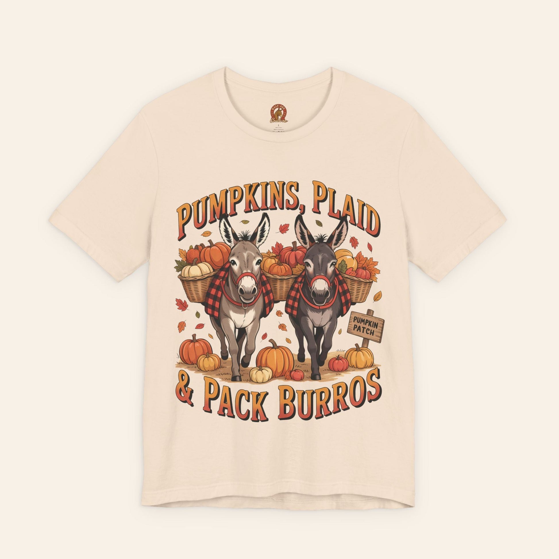T-Shirt Fall Harvest Tee - Pumpkins, Plaid & Pack Burros Unisex T-Shirt Soft Cream / S