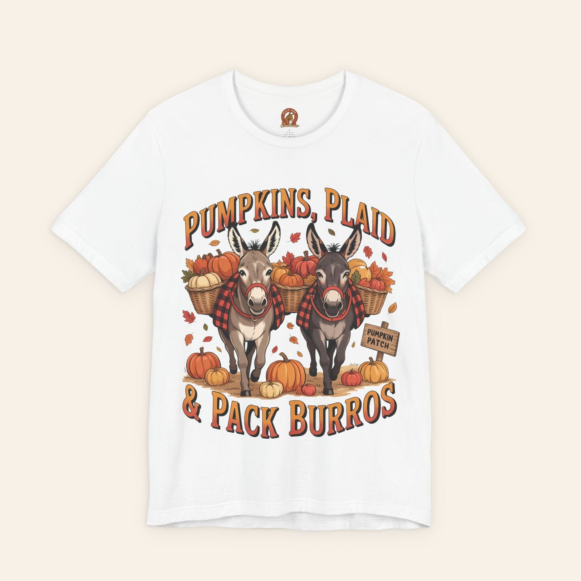 T-Shirt Fall Harvest Tee - Pumpkins, Plaid & Pack Burros Unisex T-Shirt White / S